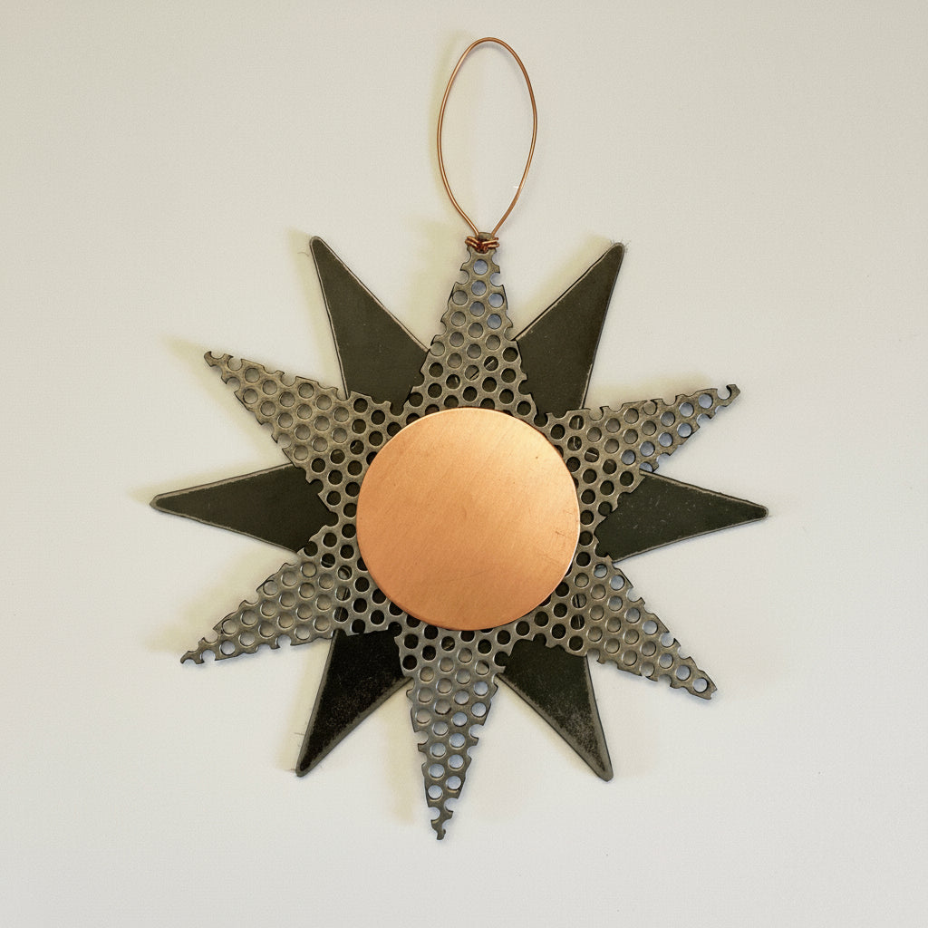 Handmade Recycled Metal Sun Wall Art – Copper & Steel Celestial Decor