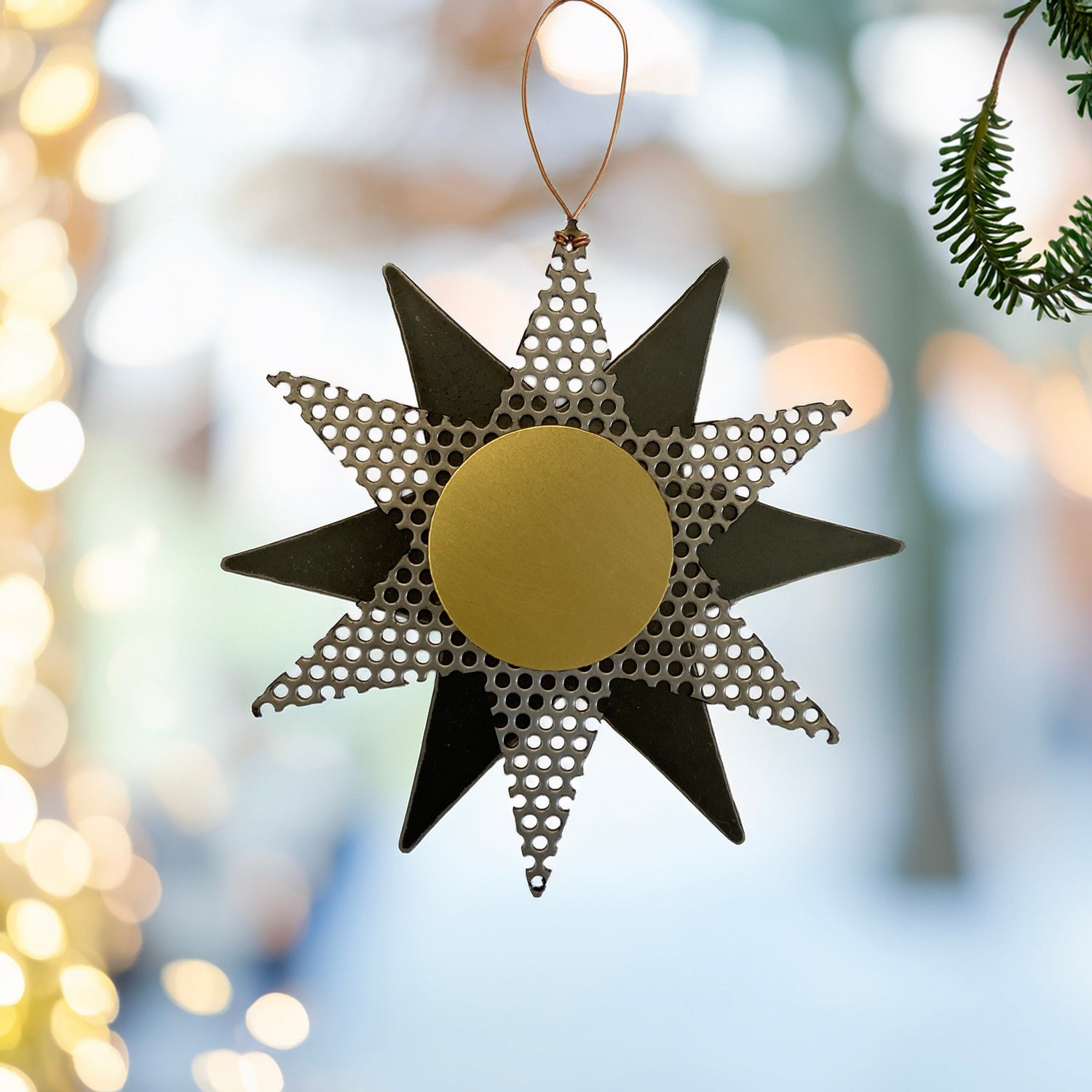 Mixed metal sun with brass and steel 