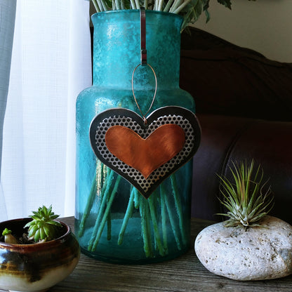 Handmade Recycled Metal Heart Ornament – Copper & Steel Boho Metal Decor