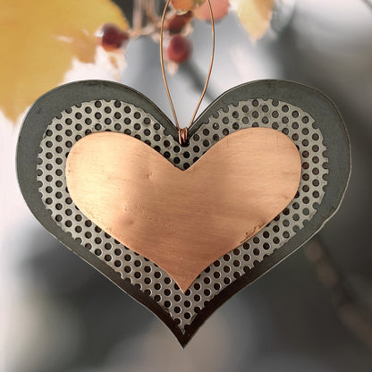 Handmade Recycled Metal Heart Ornament – Copper & Steel Boho Metal Decor