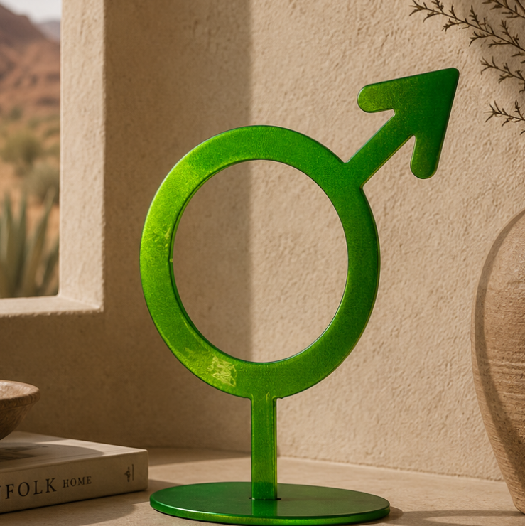 Handmade Metal Mars Symbol Statue – Celestial Sculpture of Strength & Action