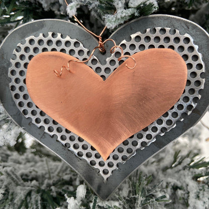 Handmade Recycled Metal Heart Ornament – Copper & Steel Boho Metal Decor