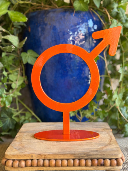 Handmade Metal Mars Symbol Statue – Celestial Sculpture of Strength & Action