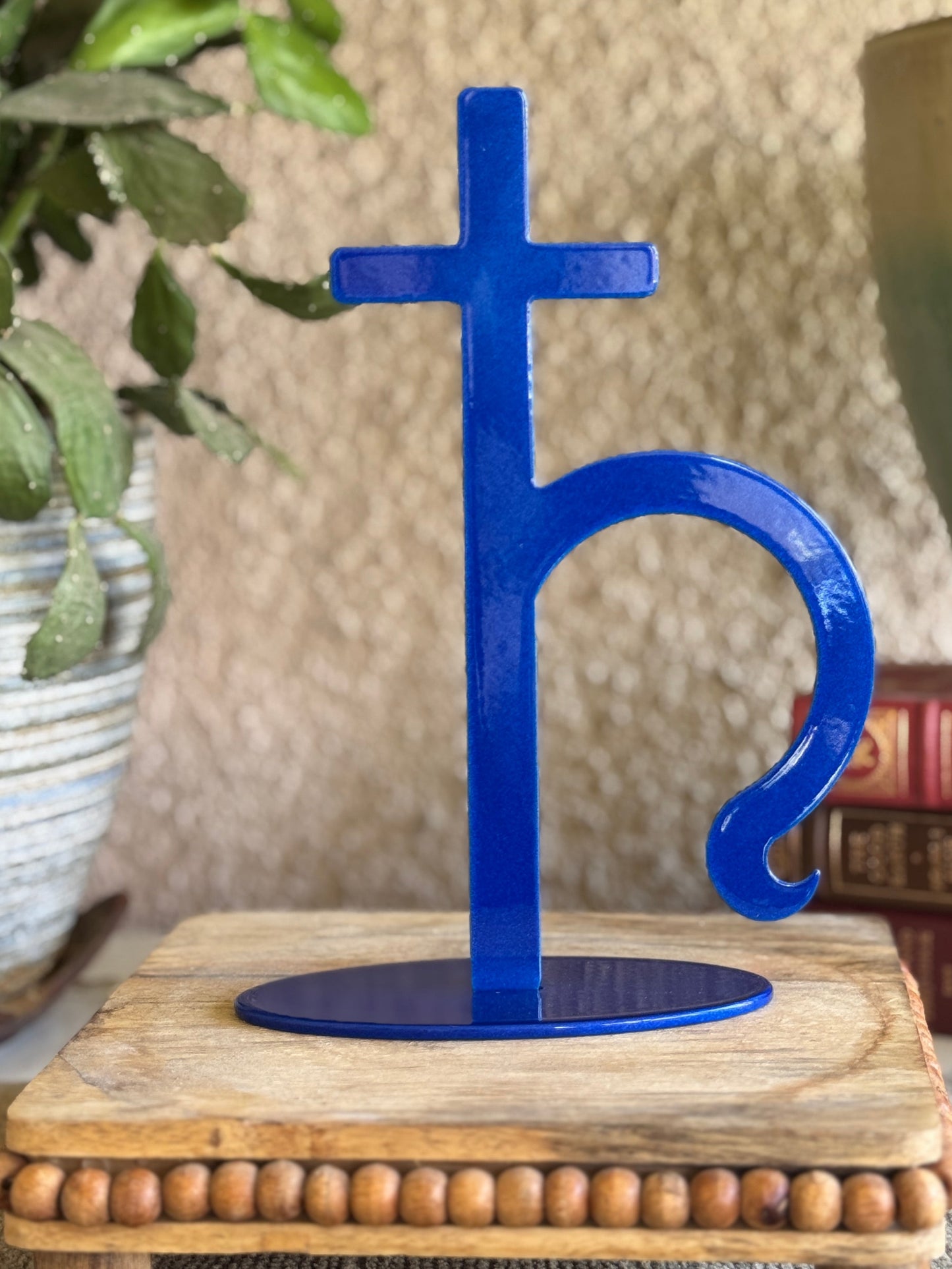 Saturn, blue metal statue