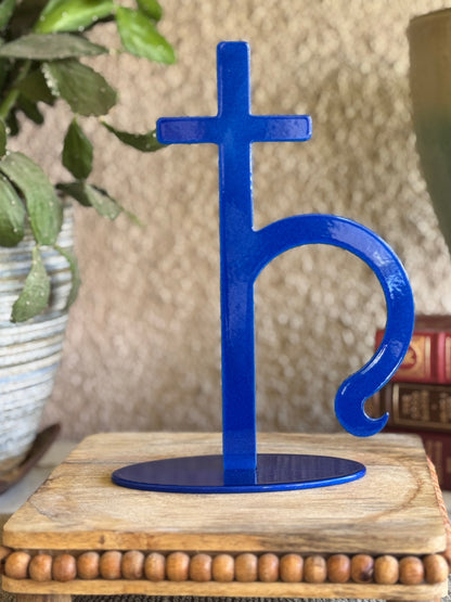 Saturn, blue metal statue