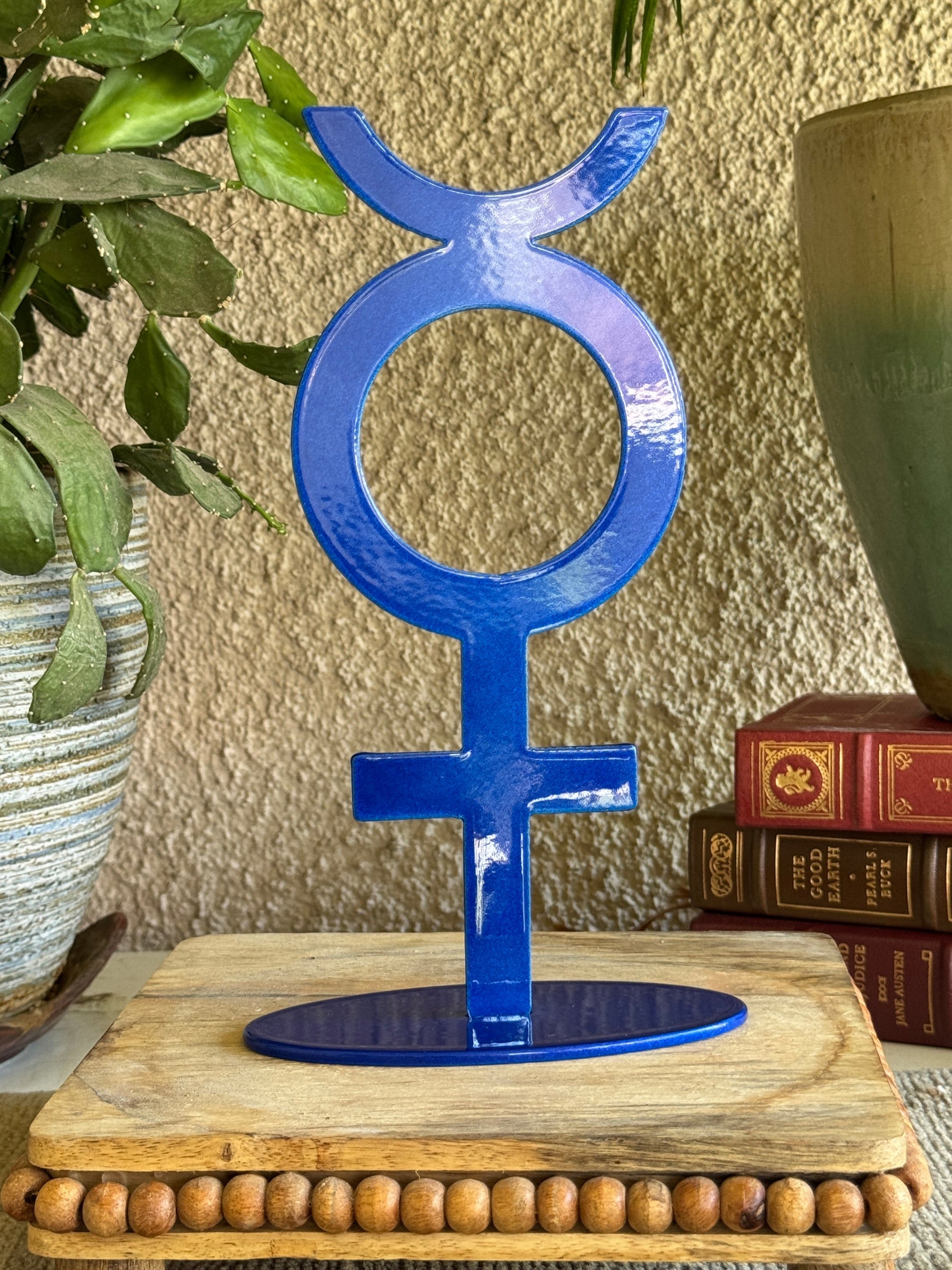Mercury, blue on stand
