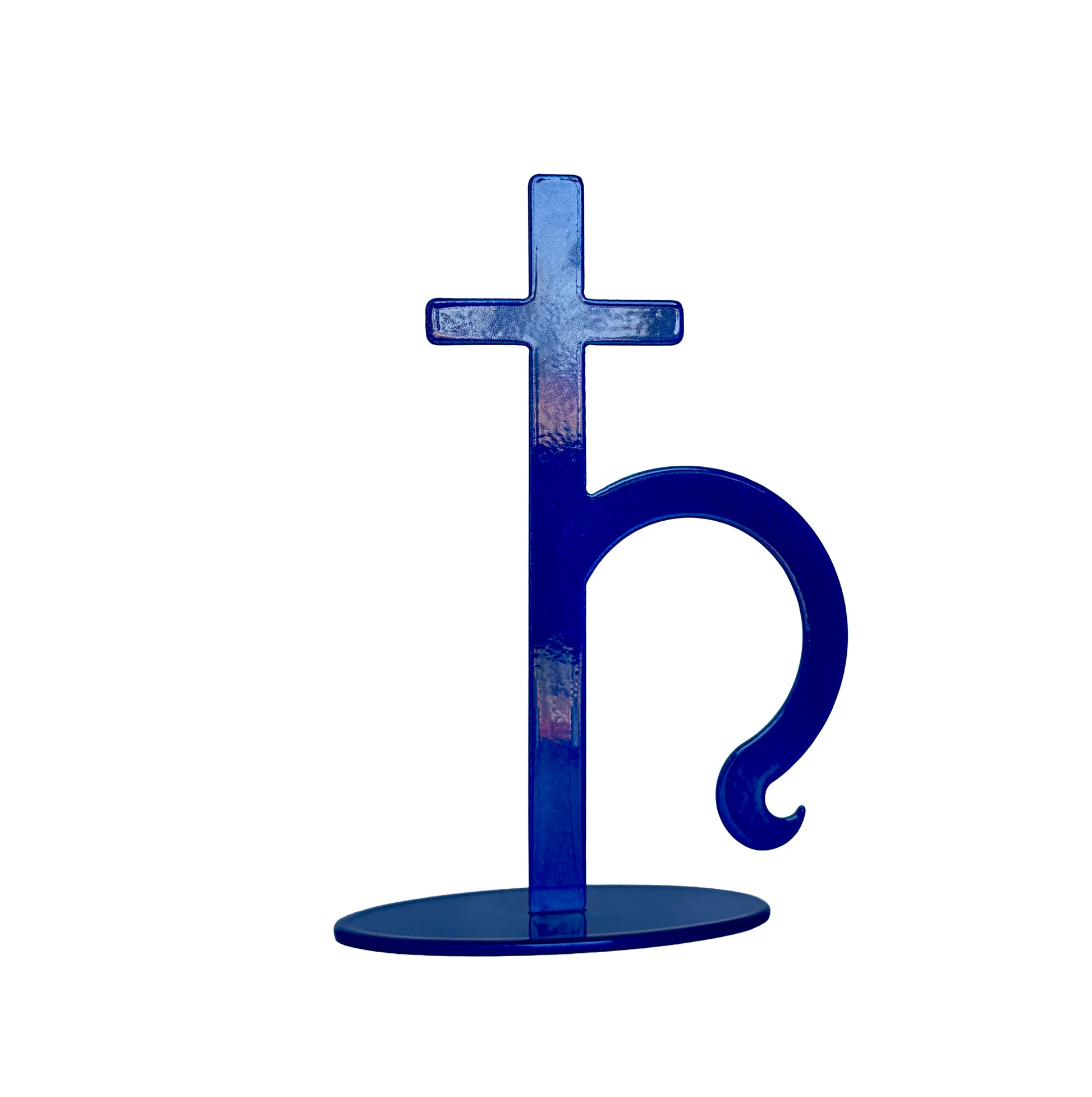 Blue metal Saturn statue on a white background