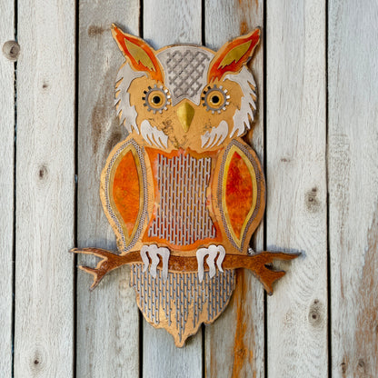 Lunar Owl Guardian - Handcrafted Metal Wall Art With Silver Leaf