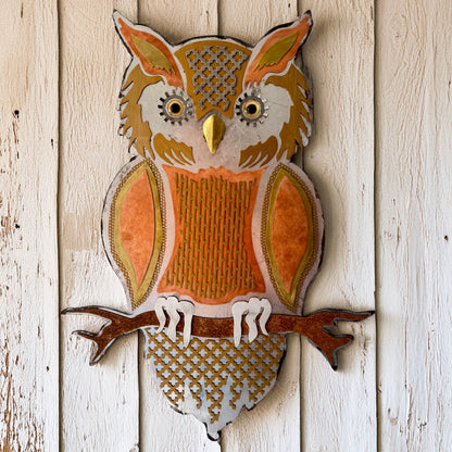 Lunar Owl Guardian - Handcrafted Metal Wall Art With Silver Leaf