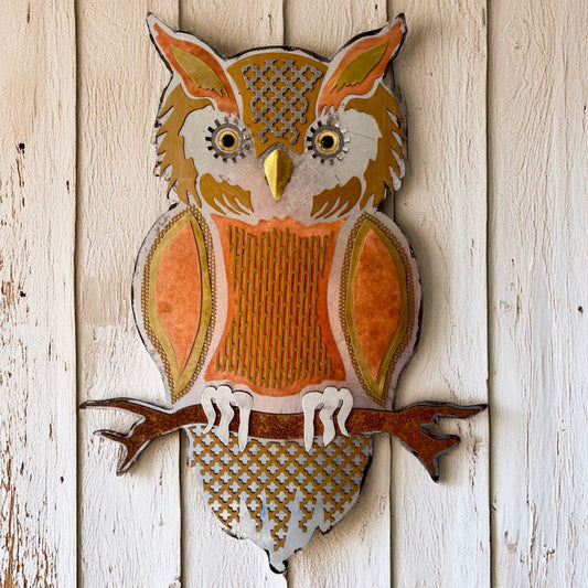 Lunar Owl Guardian - Handcrafted Metal Wall Art With Silver Leaf