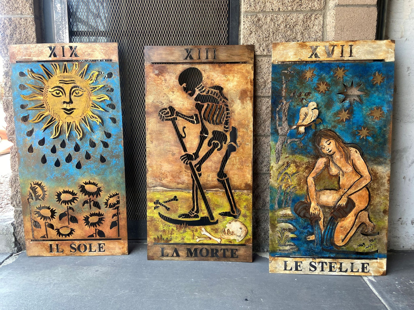 Handmade Metal Tarot Wall Art – “The Sun” Card Symbol of Joy and Illumination