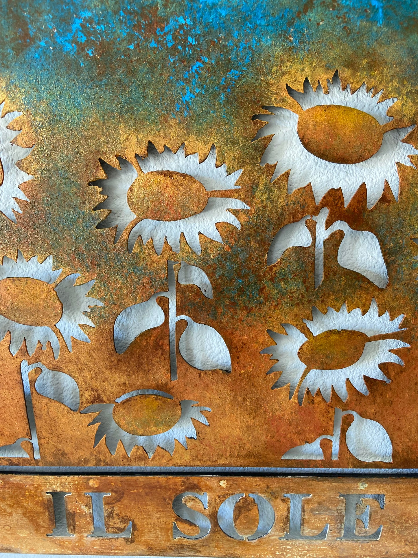 Handmade Metal Tarot Wall Art – “The Sun” Card Symbol of Joy and Illumination