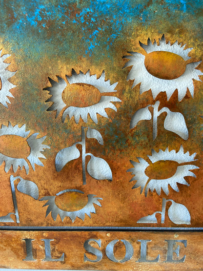 Handmade Metal Tarot Wall Art – “The Sun” Card Symbol of Joy and Illumination