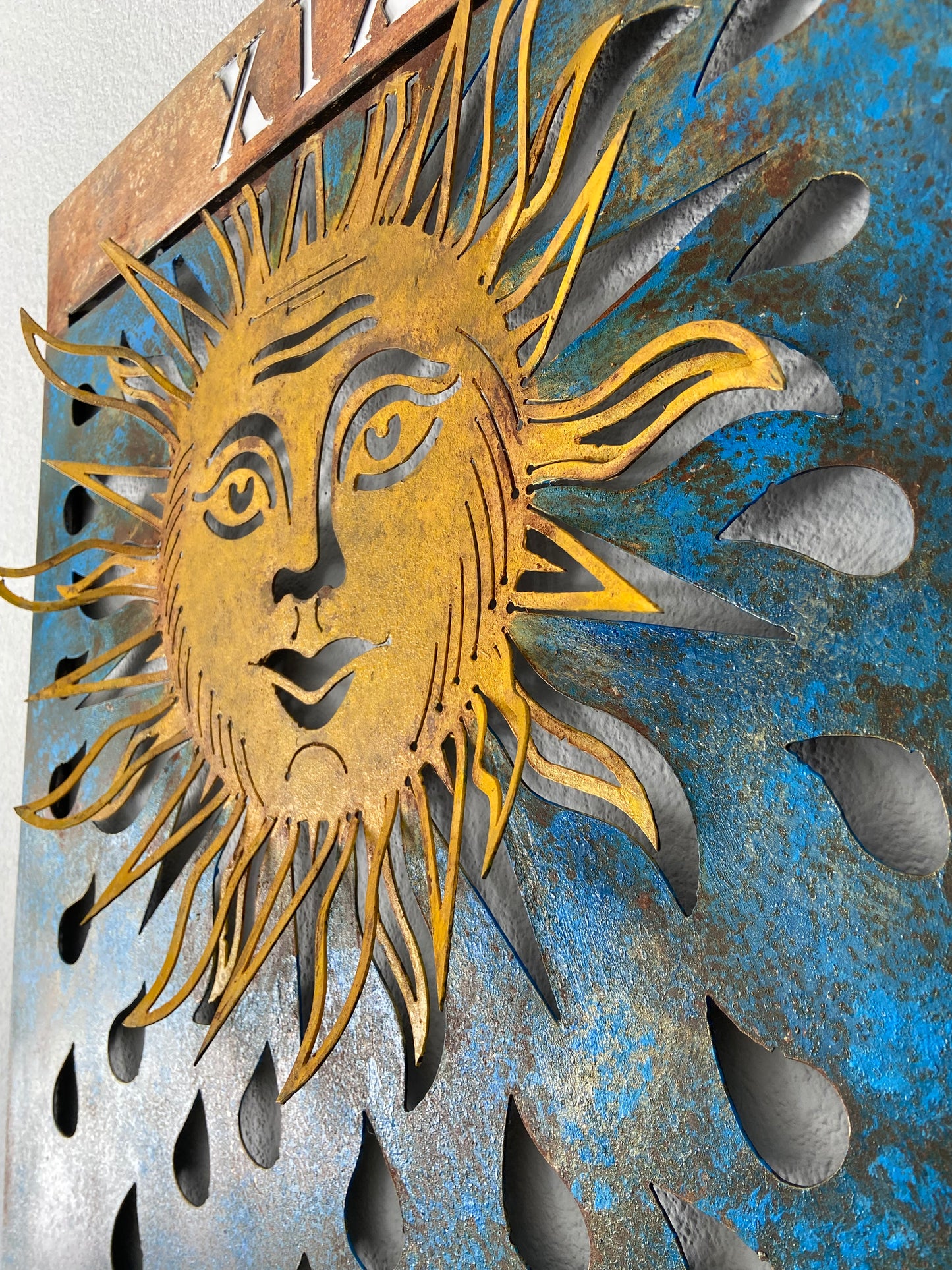 Handmade Metal Tarot Wall Art – “The Sun” Card Symbol of Joy and Illumination