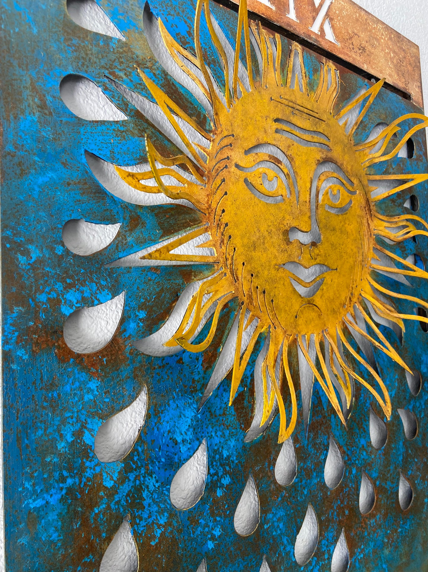 Handmade Metal Tarot Wall Art – “The Sun” Card Symbol of Joy and Illumination