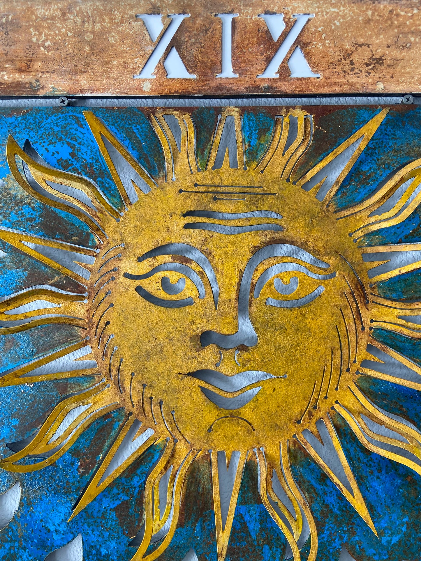 Handmade Metal Tarot Wall Art – “The Sun” Card Symbol of Joy and Illumination