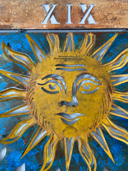 Handmade Metal Tarot Wall Art – “The Sun” Card Symbol of Joy and Illumination