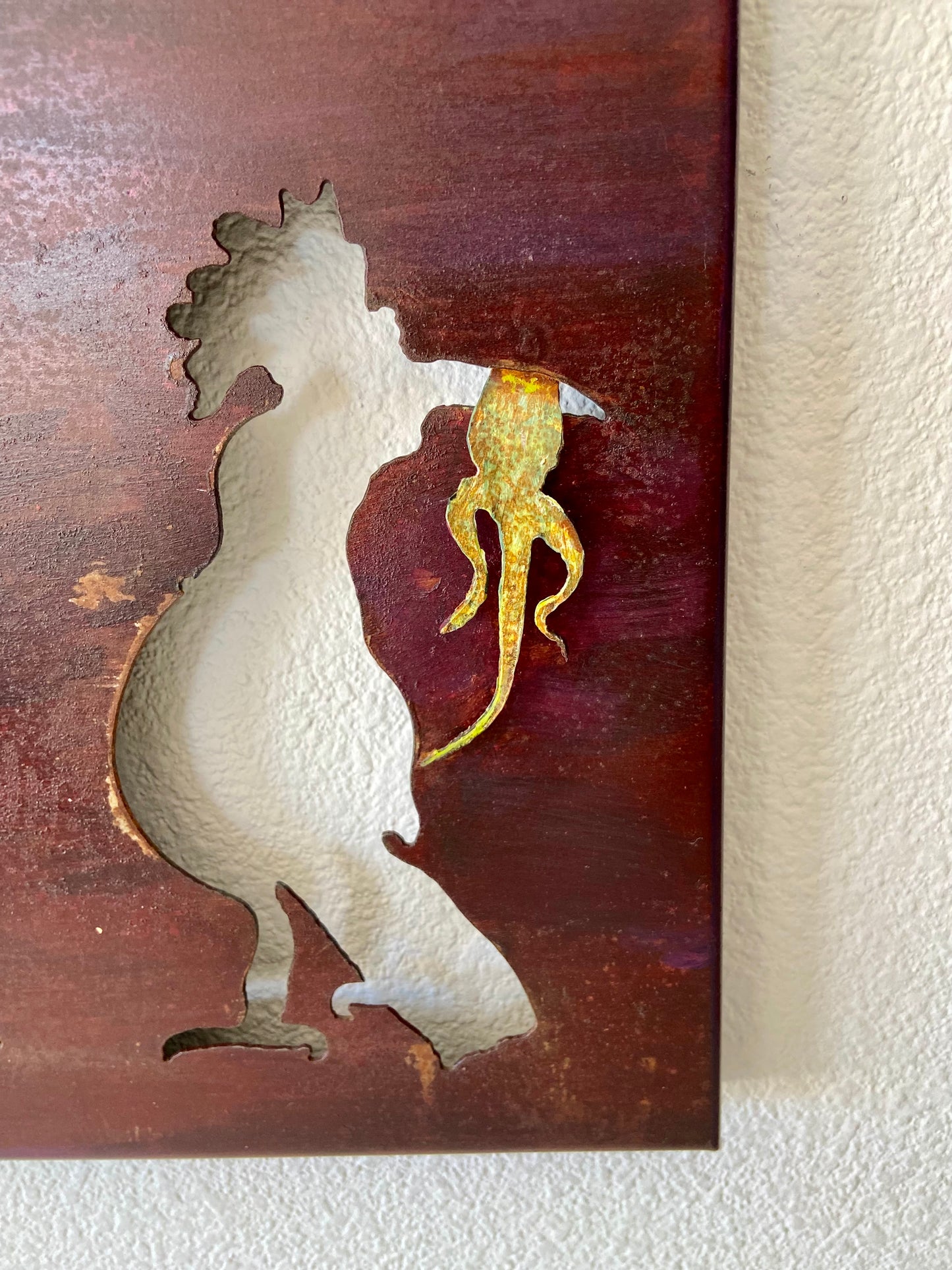 Handmade Metal Wall Art – “Joshua Tree 2” Desert Scene with Roadrunner and Moon
