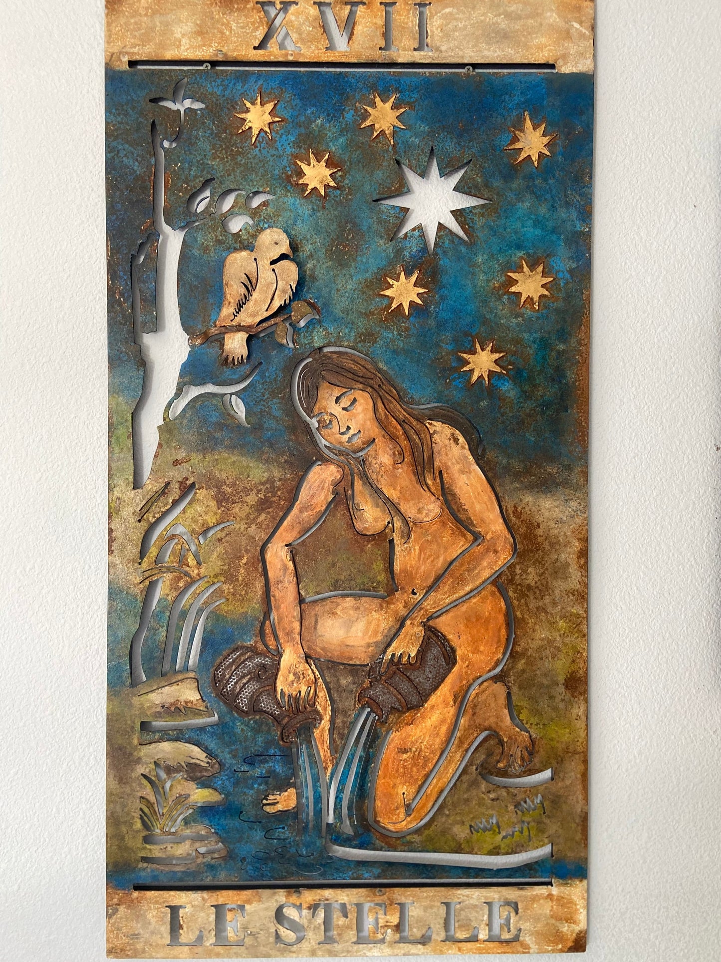 Handmade Metal Tarot Wall Art – “The Star” Card Symbol of Hope and Inspiration
