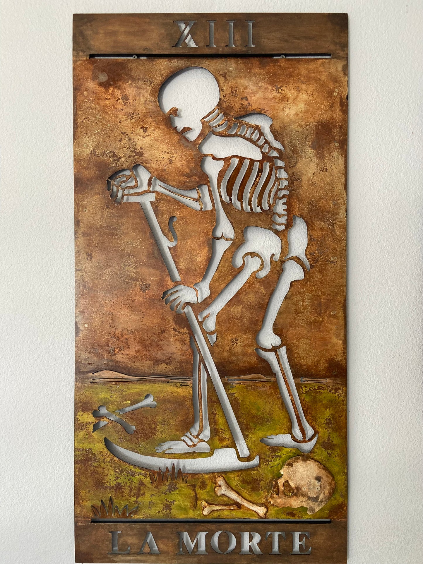 Handmade Metal Tarot Wall Art – “The Death” Card Symbol of Transformation