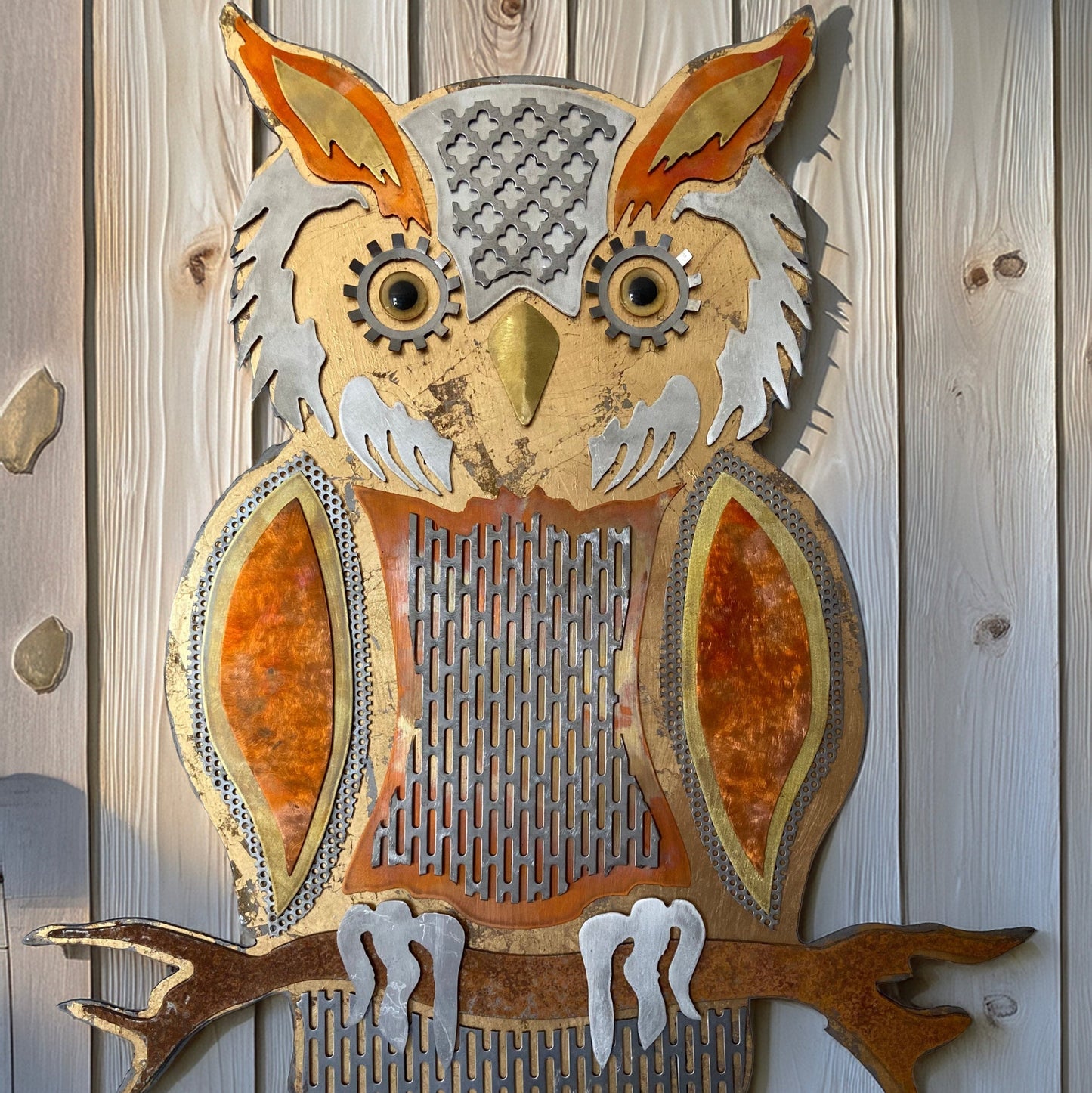 Enchanted Owl Guardian - Handcrafted Metal Wall Art With Gold Leaf