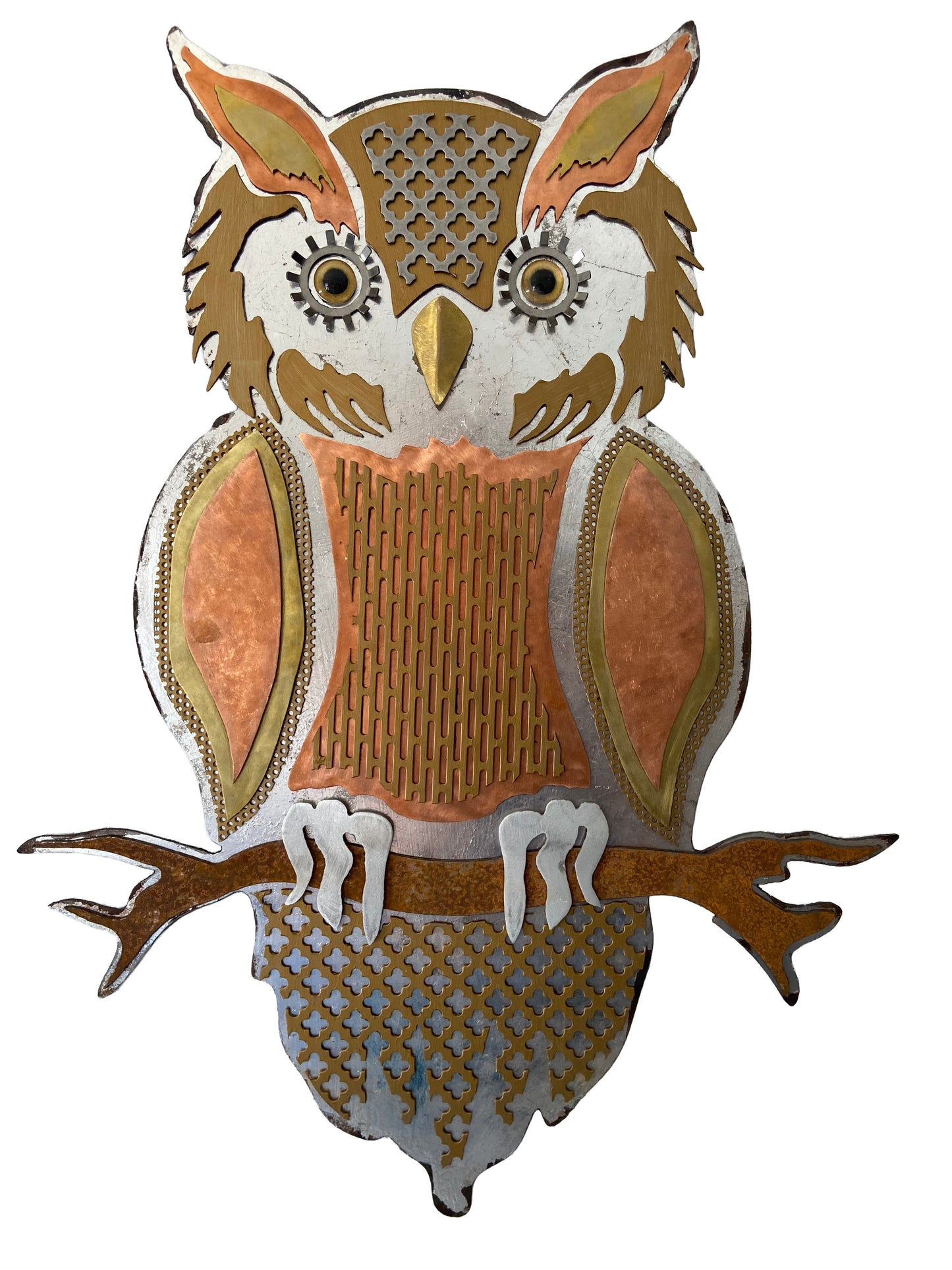 Lunar Owl Guardian - Handcrafted Metal Wall Art With Silver Leaf