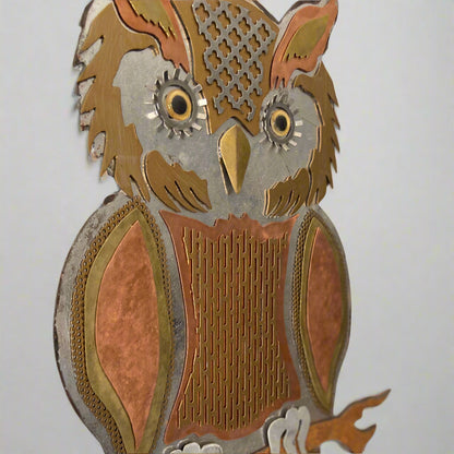 Lunar Owl Guardian - Handcrafted Metal Wall Art With Silver Leaf