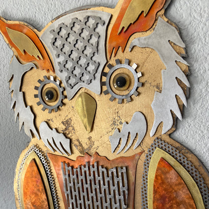 Enchanted Owl Guardian - Handcrafted Metal Wall Art With Gold Leaf