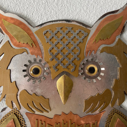 Lunar Owl Guardian - Handcrafted Metal Wall Art With Silver Leaf