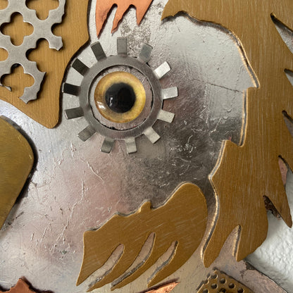 Lunar Owl Guardian - Handcrafted Metal Wall Art With Silver Leaf