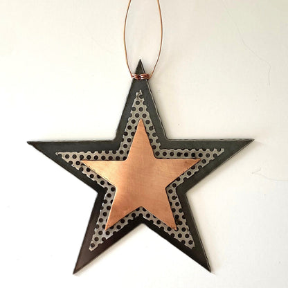 Handmade Recycled Metal Star Ornament – Copper & Steel Celestial Decor