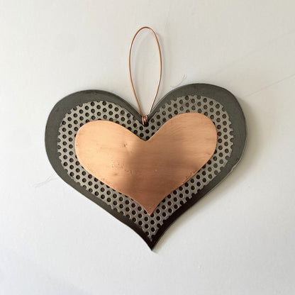 Handmade Recycled Metal Heart Ornament – Copper & Steel Boho Metal Decor