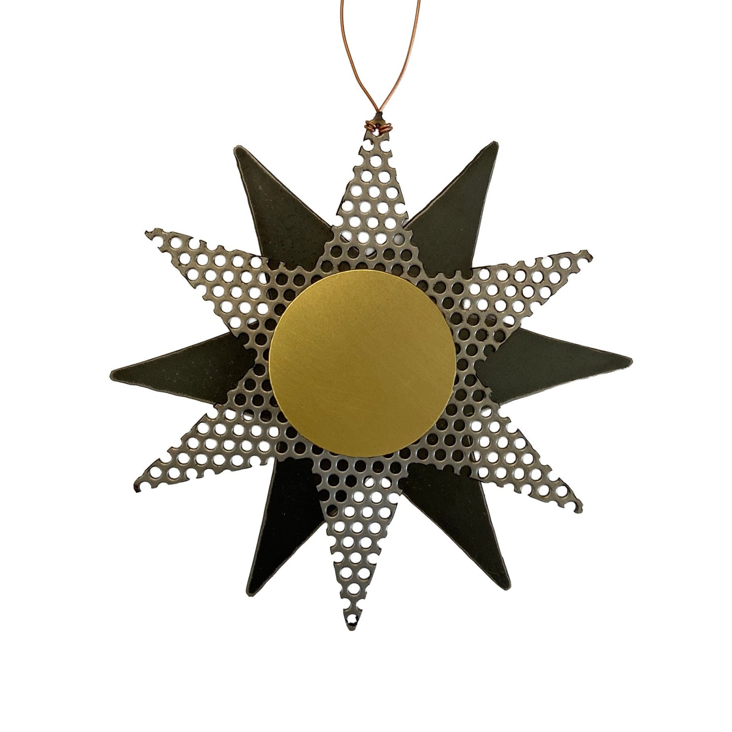 Handmade Recycled Metal Sun Wall Art – Brass & Steel Celestial Decor