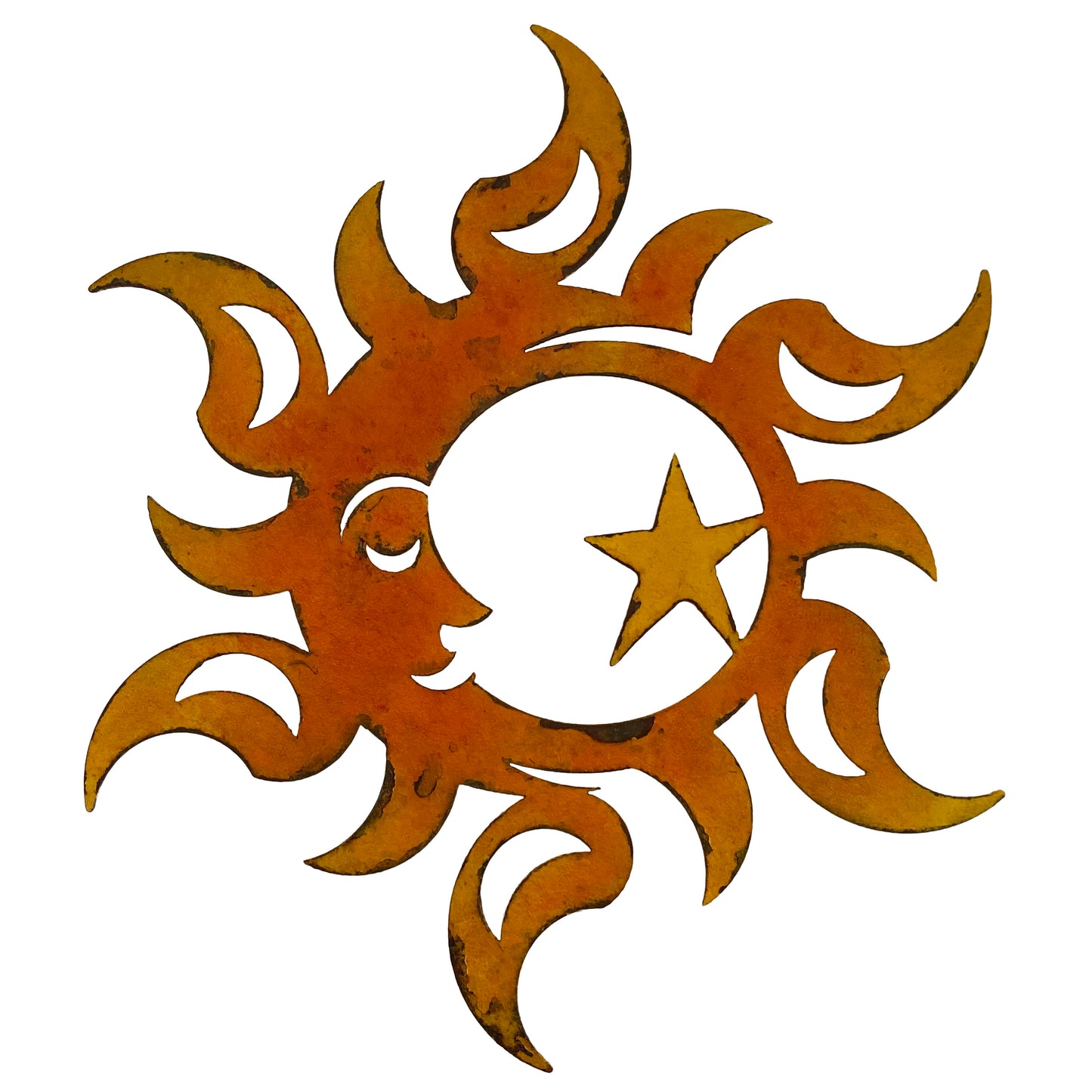 Rustic Metal Sun & Star Wall Art – Hand-Painted Plasma Cut Décor