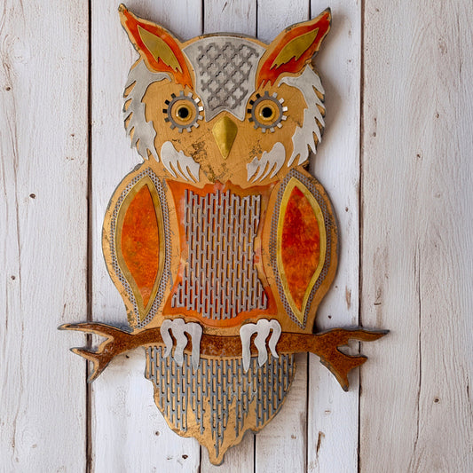 Enchanted Owl Guardian - Handcrafted Metal Wall Art With Gold Leaf