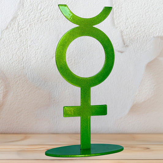 Handmade Metal Mercury Symbol Statue – Celestial Sculpture of Communication & Insight