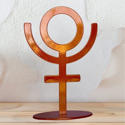 Handmade Metal Pluto Symbol Statue – Celestial Sculpture of Transformation & Rebirth